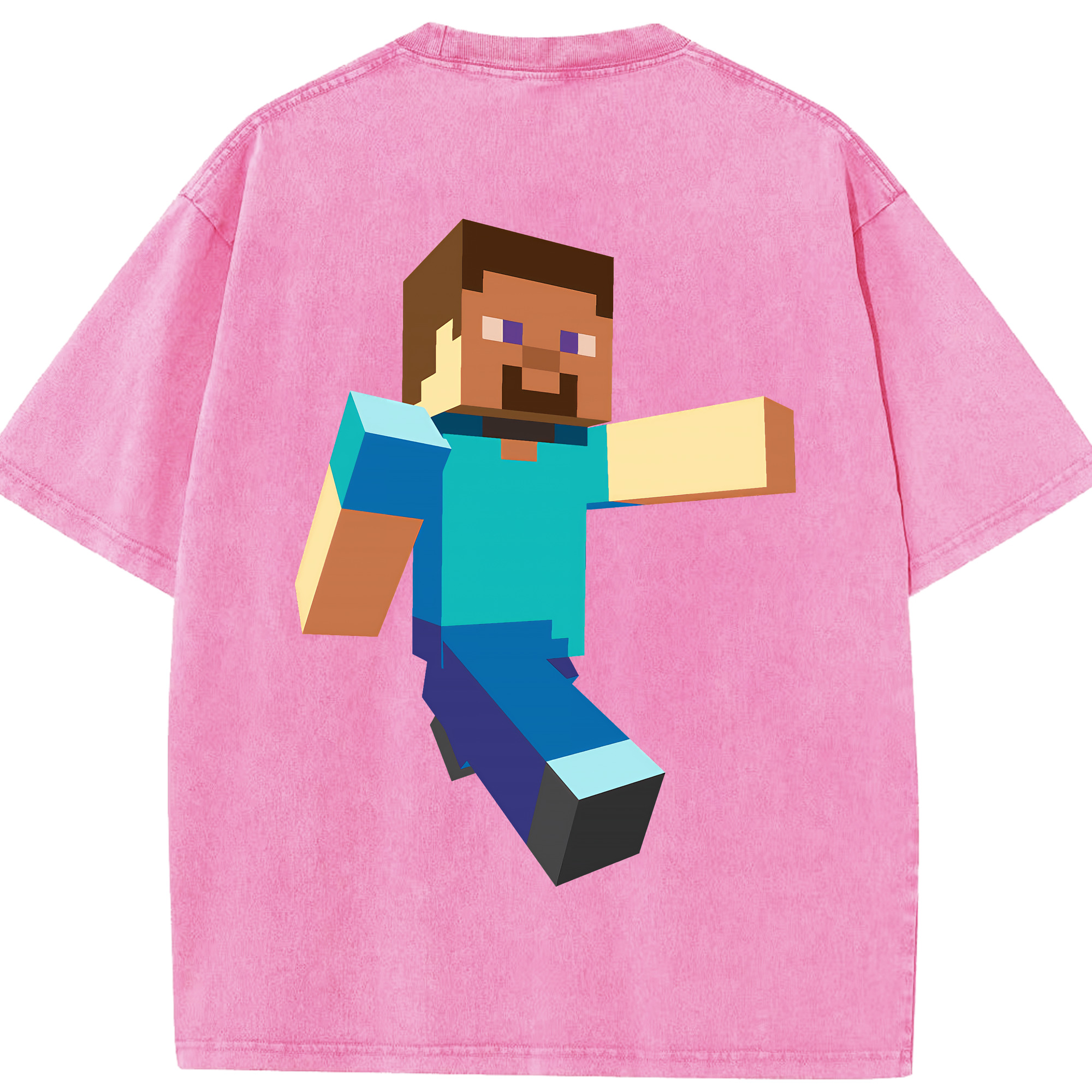 （画像用） マインクラフト ブロックの世界 Minecraft MC Block world 綿100% ヴィンテージ風 半袖Tシャツ（背面プリント）